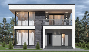 Проект двухэтажного коттеджа с плоской крышей Проект двухэтажного коттеджа с плоской крышей