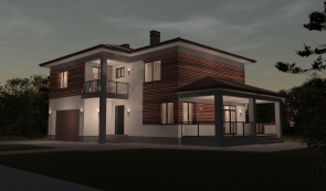 Проект двухэтажного коттеджа с гаражом Проект двухэтажного коттеджа с гаражом